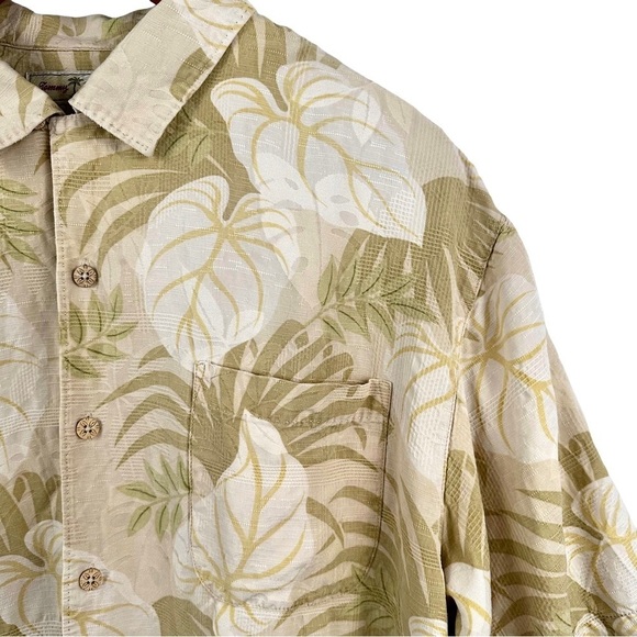 TOMMY BAHAMA Vintage Silk Tropical Palm Print Button Down Short Sleeve Shirt - Picture 3 of 8